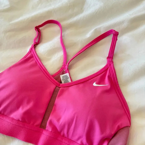 Nike Indy V Neck Sports Bra in Pinksicle & White Size Small - Picture 3 of 6